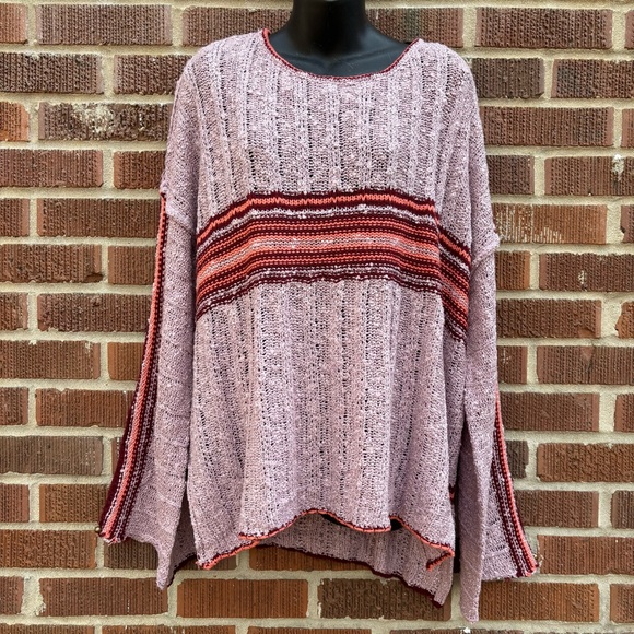 Easel Sweaters - Easel Sweater Los Angeles Womens Oversized Multicolor Striped Knit Pullover 1X
